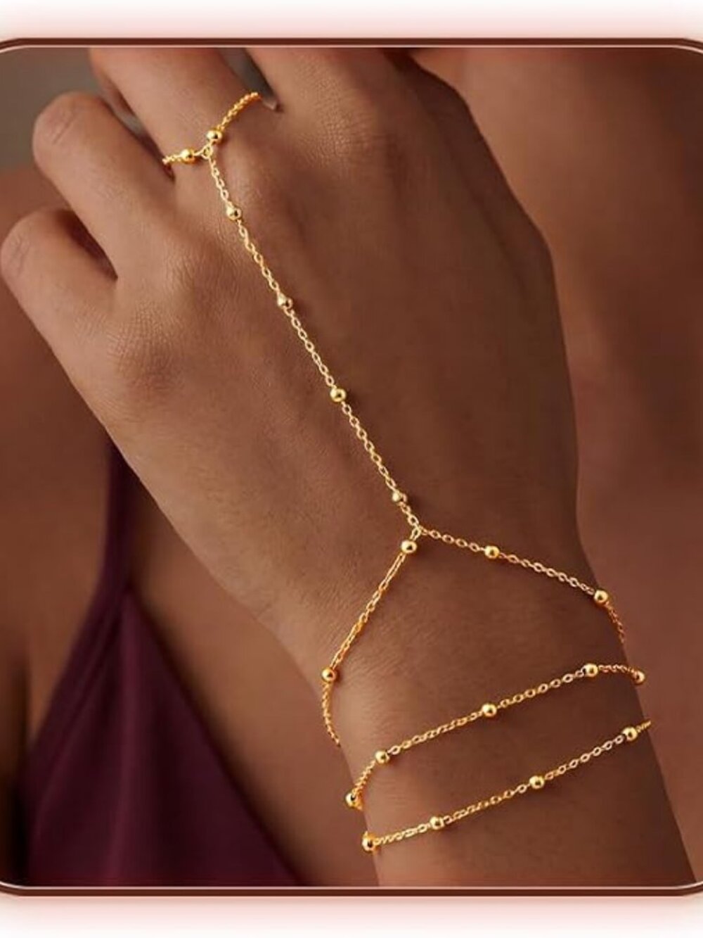 Dainty Hand Chain Bracelets for Women, 14K Gold/Silver Plated Waterproof Stackab